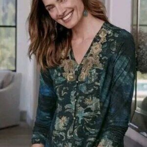 Soft Surroundings Starry Night floral beaded top shirt tunic